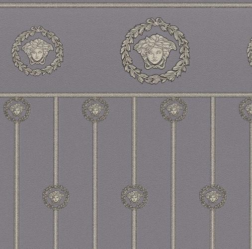 Carta da parati Versace Baroque Grigio Nero Argento Metallizzato Non Tessuta con Testa di Medusa di Luxury Group International