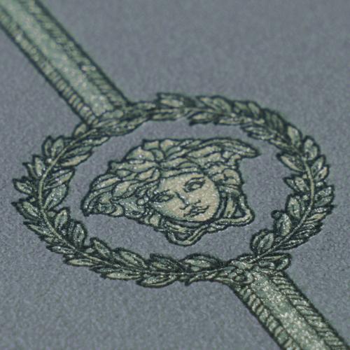 Carta da parati Versace Baroque Grigio Nero Argento Metallizzato Non Tessuta con Testa di Medusa di Luxury Group International