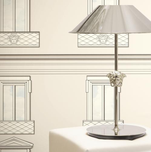 Versace Black Cream Baroque Medusa Window Non-Woven Designer Wallpap by Luxury Group International