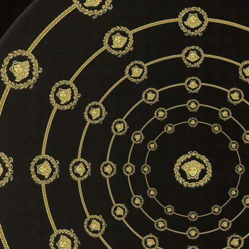 Versace Black Gold Circular Medusa Ornaments Designer Wallpaper Front View by Luxury Group International