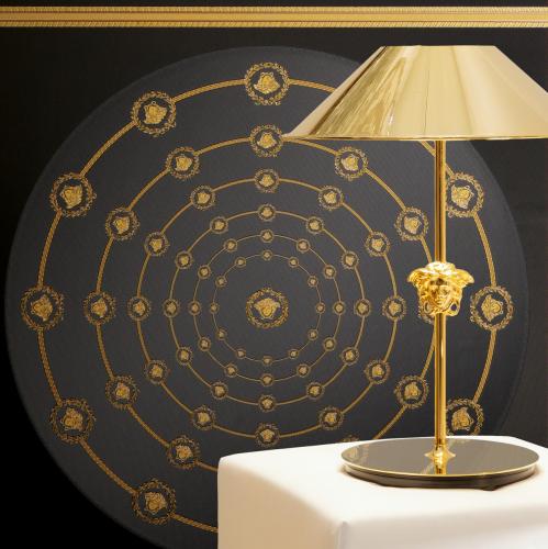 Versace Black Gold Circular Medusa Ornaments Designer Wallpaper Lifestyle View by Luxury Group International