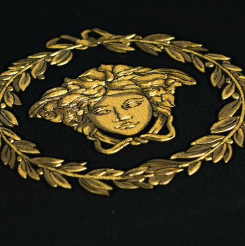 Versace Black Gold Circular Medusa Ornaments Designer Wallpaper by Luxury Group International