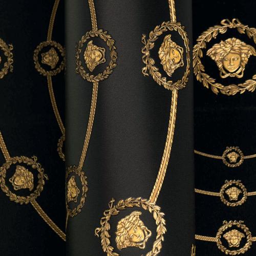 Versace Black Gold Circular Medusa Ornaments Designer Wallpaper by Luxury Group International