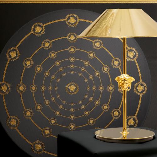 Versace Black Gold Circular Medusa Ornaments Designer Wallpaper by Luxury Group International