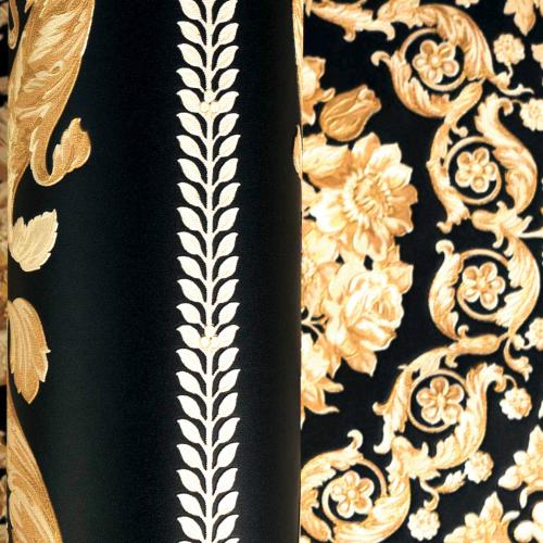 Versace Black Gold Floral Ornate Barock Erbe Designer Tapete von Luxury Group International