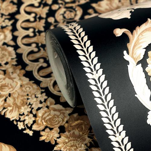 Versace Black Gold Floral Ornate Barock Erbe Designer Tapete von Luxury Group International