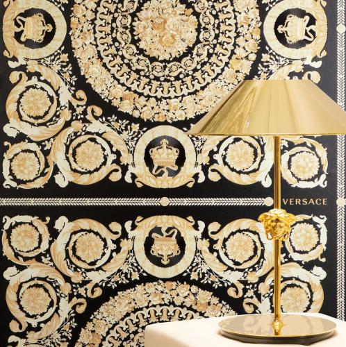 Versace Black Gold Floral Ornate Barock Erbe Designer Tapete von Luxury Group International