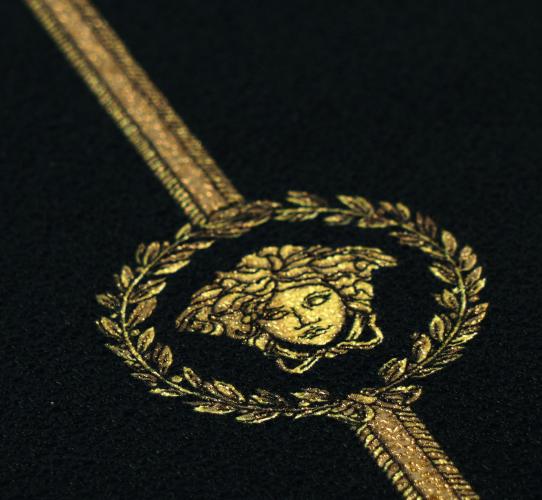 Versace Black Gold Medusa Striped Baroque Non Woven Designer Wallpaper by Luxury Group International