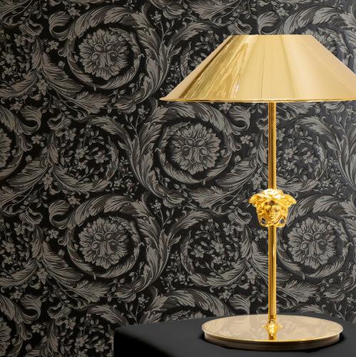 Versace Black & Grey Floral Motif Baroque Non-Woven Designer Wallpaper by Luxury Group International