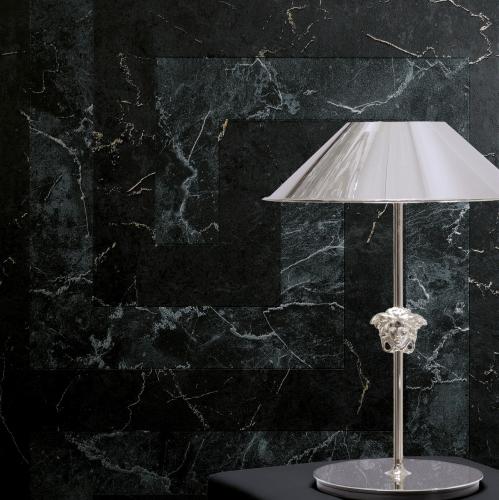 Versace Black Marble Veining Greek Key Modern Designer Wallpaper Lifestyle View by Luxury Group International
