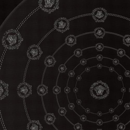 Versace Black Silver Circular Medusa Ornaments Designer Wallpaper Front View by Luxury Group International