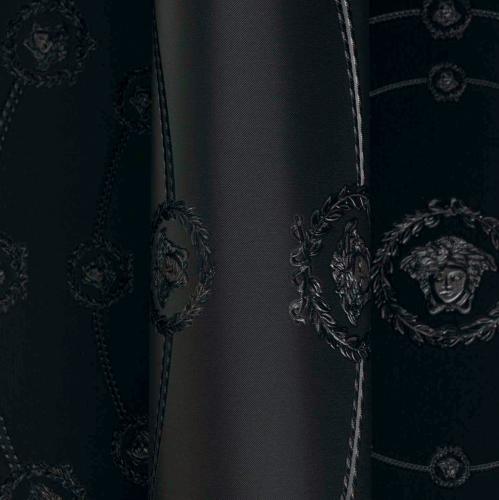 Versace Black Silver Circular Medusa Ornaments Designer Wallpaper by Luxury Group International