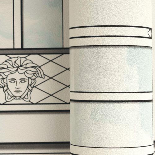 Versace Black White Baroque Medusa Window Non-Woven Designer Wallpaper by Luxury Group International