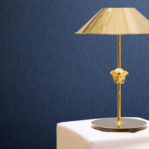 Papier peint intissé brillant texturé uni métallique bleu Versace par Luxury Group International