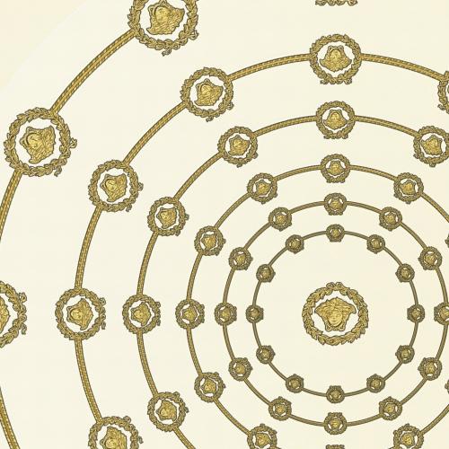 Versace Circular Medusa Ornaments Non Woven Wallpaper White Gold Black by Luxury Group International