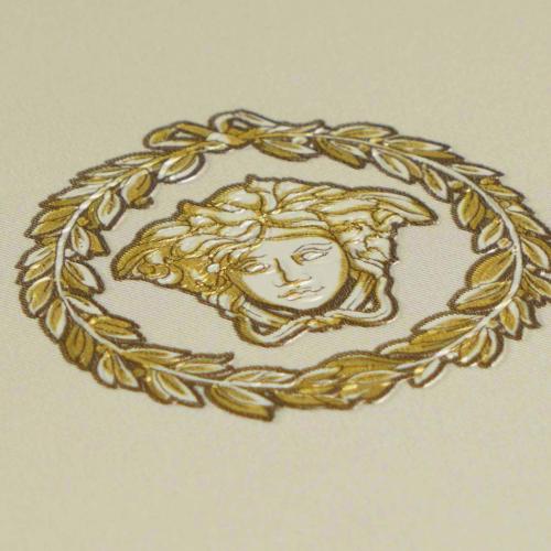 Versace Cream Gold Circular Medusa Ornaments Non Woven Wallpaper Inside View by Luxury Group International