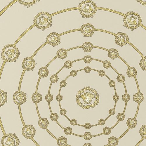 Versace Cream Gold Circular Medusa Ornaments Non Woven Wallpaper by Luxury Group International