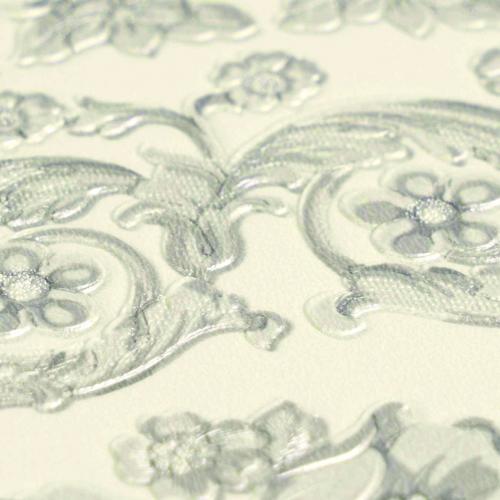 Versace Creme Grau Barock Heritage Print Designer Tapete Detailansicht von Luxury Group International