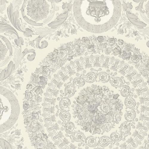 Versace Creme Grau Barock Heritage Print Designer Tapete Vorderansicht von Luxury Group International