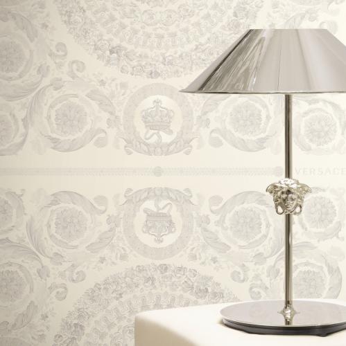 Versace Creme Grau Barock Heritage Print Designer Tapete von Luxury Group International