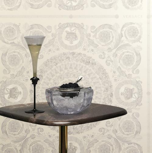 Versace Creme Grau Barock Heritage Print Designer Tapete von Luxury Group International