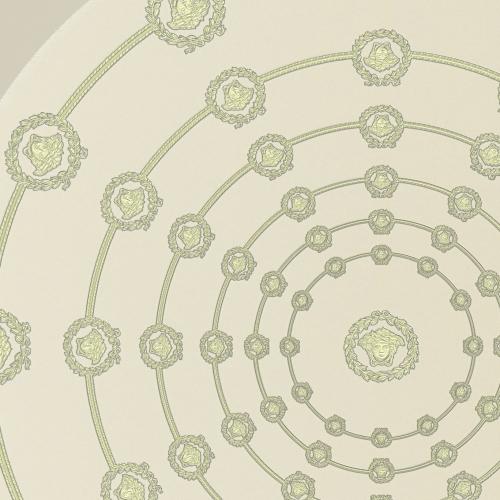 Versace Cream Light Green Circular Medusa Ornaments Non-Woven Wallpaper Front View by Luxury Group International