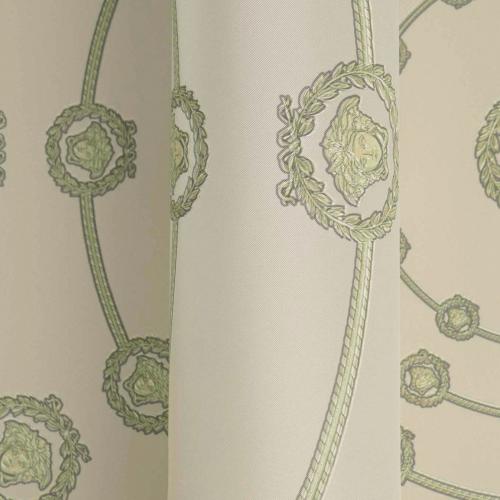 Versace Cream Light Green Circular Medusa Ornaments Non-Woven Wallpaper by Luxury Group International