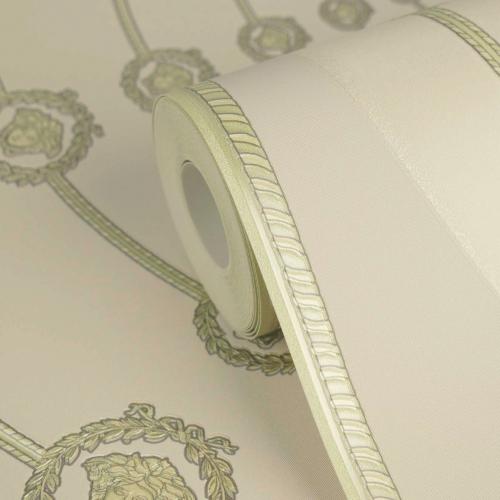 Versace Cream Light Green Circular Medusa Ornaments Non-Woven Wallpaper by Luxury Group International