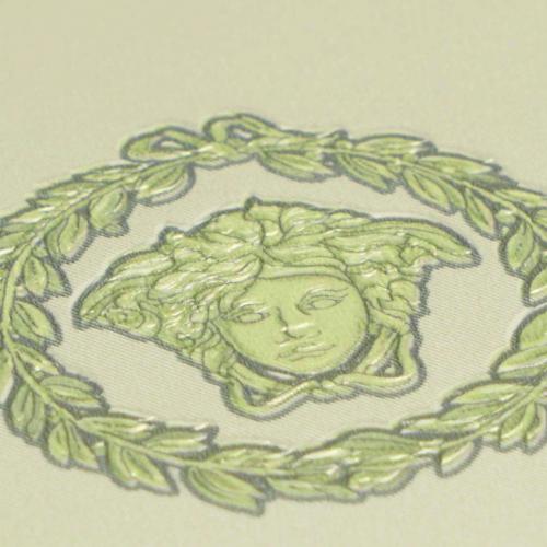 Versace Cream Light Green Circular Medusa Ornaments Non-Woven Wallpaper by Luxury Group International