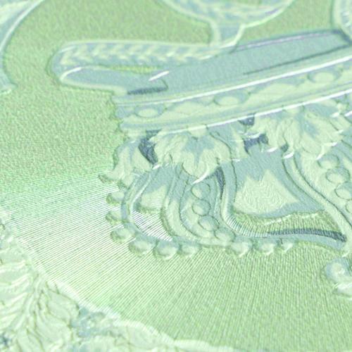 Versace Cream Pastel Green Baroque Heritage Print Designer Wallpaper Detail View by Luxury Group International