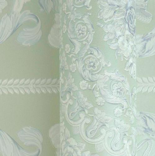 Versace Cream Pastel Green Baroque Heritage Print Designer Wallpaper by Luxury Group International