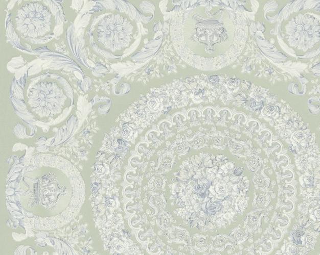 Versace Cream Pastel Green Baroque Heritage Print Designer Wallpaper by Luxury Group International