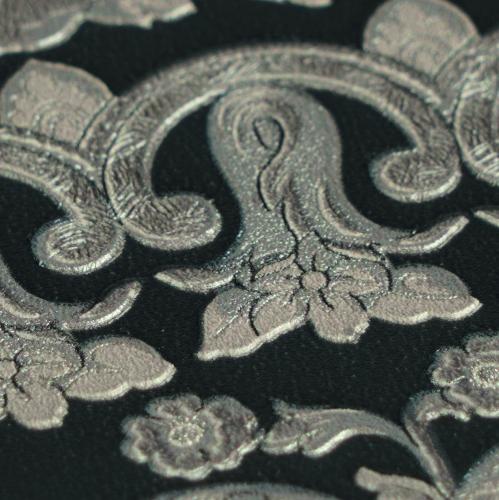 Versace Tiefes Anthrazit Silber Barock Heritage Print Designer Tapete Detailansicht von Luxury Group International