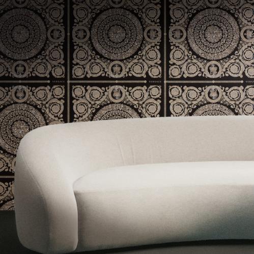 Versace Tiefes Anthrazit Silber Barock Heritage Print Designer Tapete von Luxury Group International