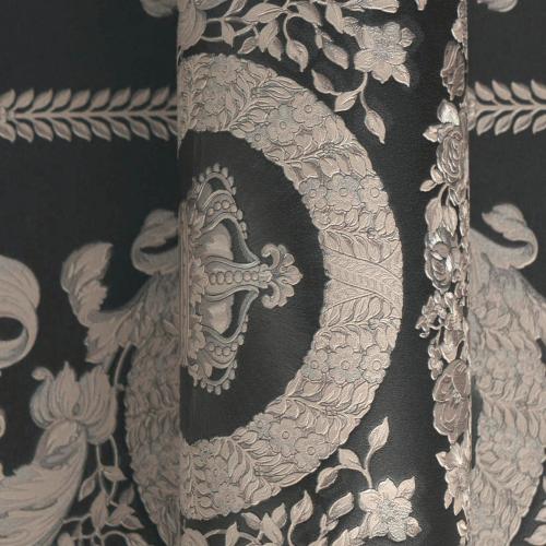 Versace Tiefes Anthrazit Silber Barock Heritage Print Designer Tapete von Luxury Group International