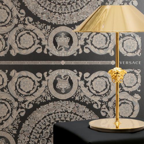 Versace Tiefes Anthrazit Silber Barock Heritage Print Designer Tapete von Luxury Group International