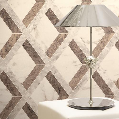 Papier peint design Versace géométrique non tissé blanc marron par Luxury Group International