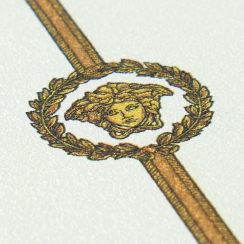 Versace Gold White Medusa Stripe Baroque Non Woven Designer Wallpaper by Luxury Group International