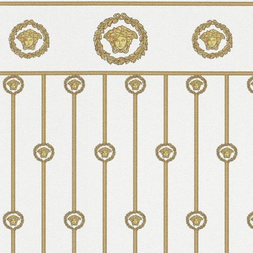 Versace White Gold Medusa Striped Baroque Non Woven Designer Wallpaper by Luxury Group International