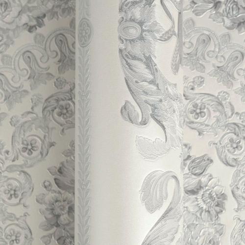 Versace Grau Silber Barock Heritage Medaillon Designer Tapete von Luxury Group International