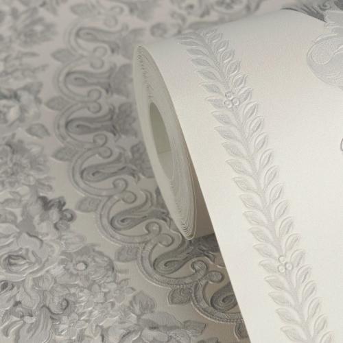 Versace Grau Silber Barock Heritage Medaillon Designer Tapete von Luxury Group International