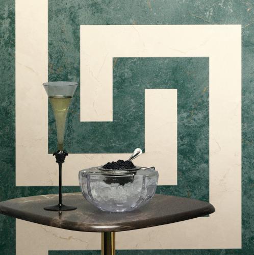 Versace Greek Key Pattern Modern Designer Wallpaper in Green & Cream by Luxury Group International