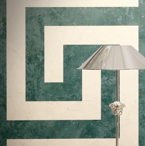 Versace Greek Key Pattern Modern Designer Wallpaper in Green & Cream by Luxury Group International
