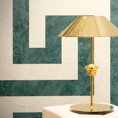 Versace Greek Key Pattern Modern Designer Wallpaper in Green & Cream by Luxury Group International