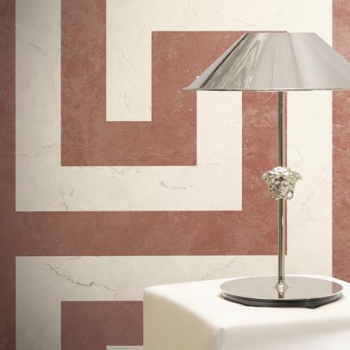 Versace Greek Key Design Modern Wallpaper in Rust Brown & Cream by Luxury Group International