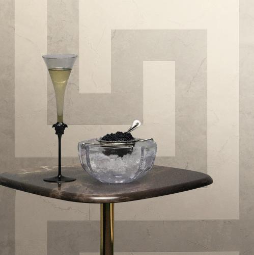 Versace Greek Key Pattern Modern Beige/White Designer Wallpaper Lifestyle View by Luxury Group International