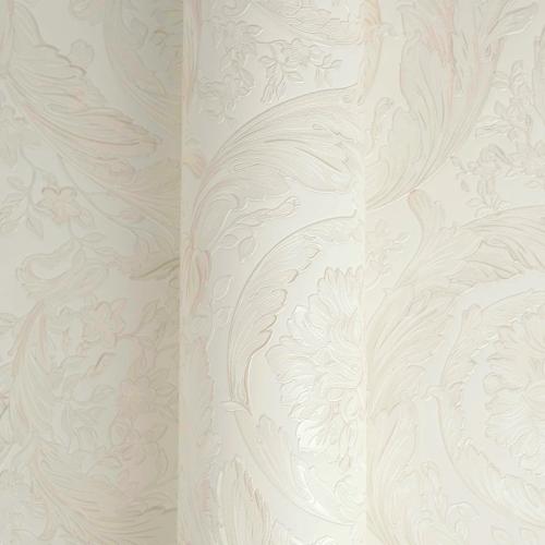 Versace Cream & Beige Baroque Ornate Floral Motif Glossy Designer Wallpaper by Luxury Group International