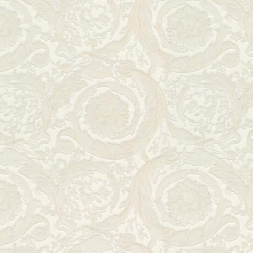 Versace Cream & Beige Baroque Ornate Floral Motif Glossy Designer Wallpaper by Luxury Group International
