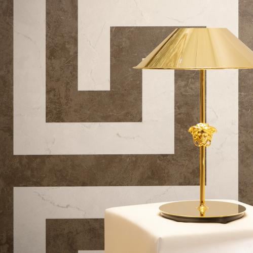 Versace Luxury Greek Key Graphics Design Modern Wallpaper in Deep Brown & Off-White Lifestyle View by Luxury Group International