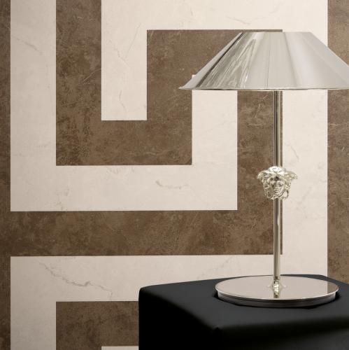 Versace Greek Key Design Modern Wallpaper in Deep Brown & Off-White by Luxury Group International